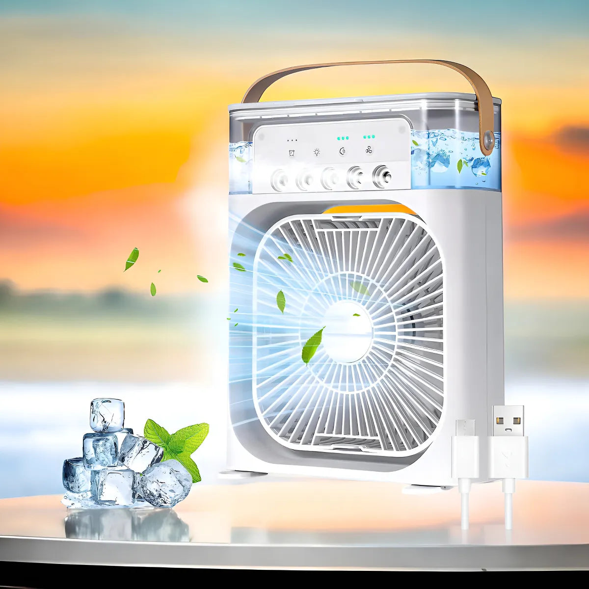 Ventilador con humificador Aire frio con luz led